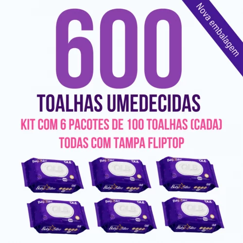 🛍️Kit com 6 Lenços Umedecidos Baby Star Roxa com 100 Unidades Cada – Tampa Flip-Top