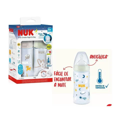 Kit de Mamadeiras Anticólica Dia e Noite com Controle de Temperatura NUK 300ml