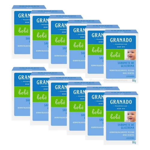 Kit Granado Sabonete Glicerina Bebê, Lavanda, 12x90g