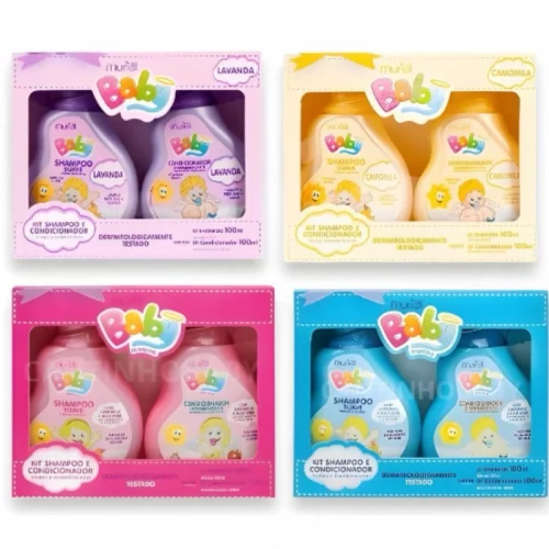 Kit higiene Infantil MURIEL BABY Shampoo e Condicionador Camomila Lavanda Menina Neutro ou Menino Neutro MURIEL BABY