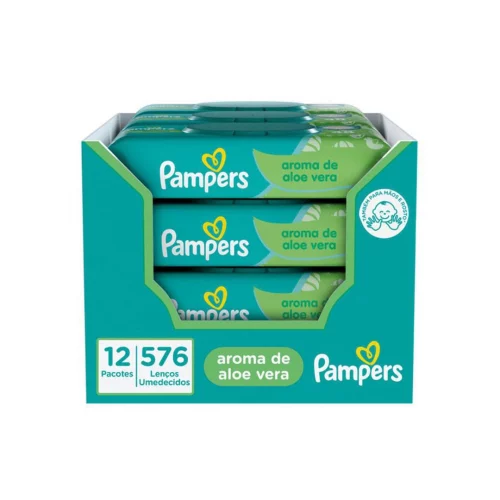 Kit Lenços Umedecidos Pampers Aroma de Aloe Vera 576 Unidades (12 pacotes com 48 un cada)