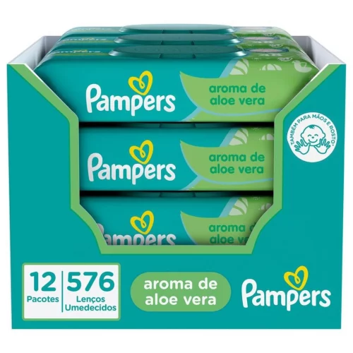Kit Lenços Umedecidos Pampers Aroma de Aloe Vera 576 Unidades (12 pacotes com 48 un cada)