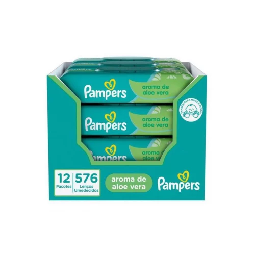 Kit Lenços Umedecidos Pampers Aroma de Aloe Vera 576 Unidades (12 pacotes com 48 un cada)