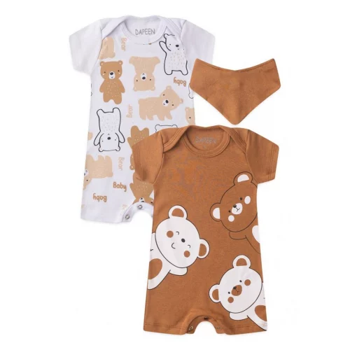 - Kit Macacão Bebê Menino Verão Romper, Banho de Sol em Algodão com Estampa Ursinho