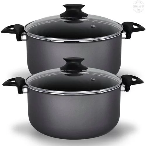 🧡 Kit Panelas Caçarolas 02 Peças TAMANHO GRANDE 22 e 24 cm Antiaderente 5 Camadas De Teflon Cor Preto Grafite