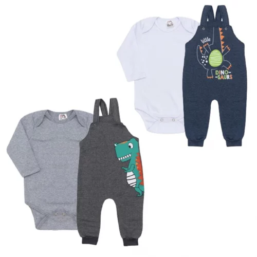 🛍️Kit Roupa De Bebe Conjunto 4 Peças Jardineira E Body Longo Menino E Menina Roupas de Bebê