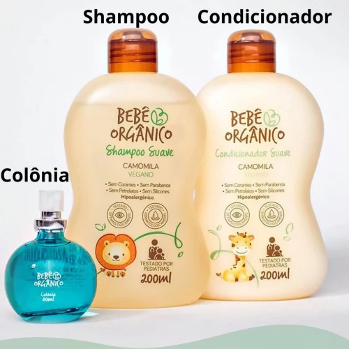 Kit Shampoo + Condicionador + Colônia Sem Álcool - Cuidado Natural e Delicado para Seu Bebê - 430ml