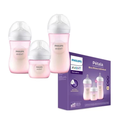 Kit Triplo Mamadeiras Pétala 3.0 Rosa - SCD838/28 Avent