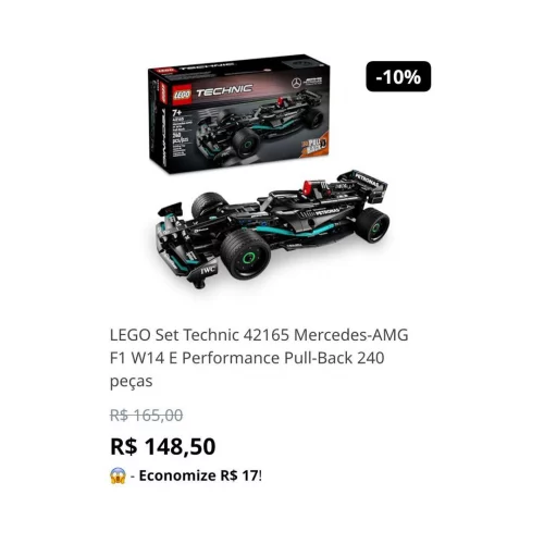 LEGO Set Technic 42165 Mercedes-AMG F1 W14 E Performance Pull-Back 240 peças