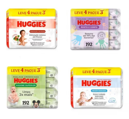 Lenço Umedecido Huggies 192 unidades (4 pacotes com 48 unidades cada)