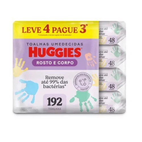 Lenços Umedecidos Huggies One & Done Leve 4 Pague 3 - 192 unidades, Huggies, Verde, pacote de 4