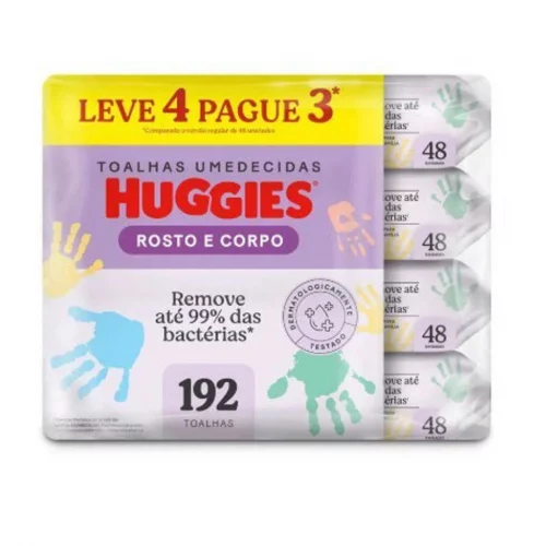 Lenços Umedecidos Huggies One & Done Leve 4 Pague 3 - 192 unidades, Huggies, Verde, pacote de 4
