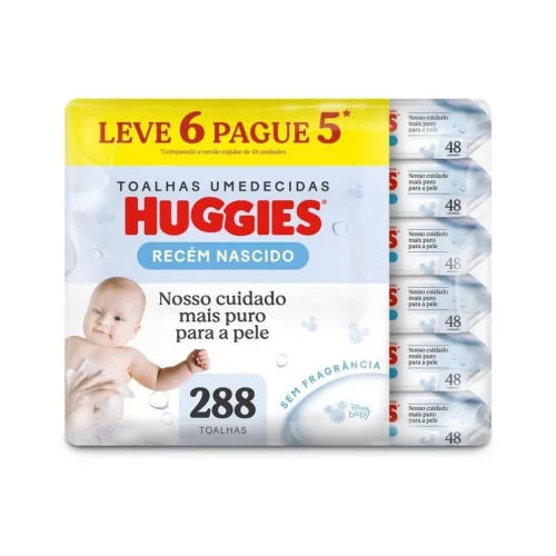 Lenços Umedecidos Huggies Recém Nascido 288 lenços (6 pacotes com 48 unidades cada)