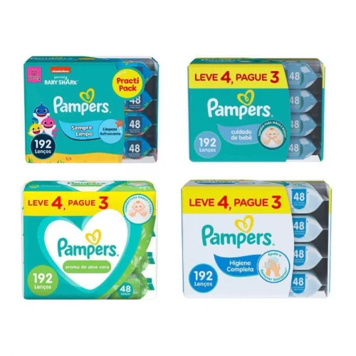 Lenços Umedecidos Pampers 192 Unidades (4 pacotinhos com 48 unidades cada)