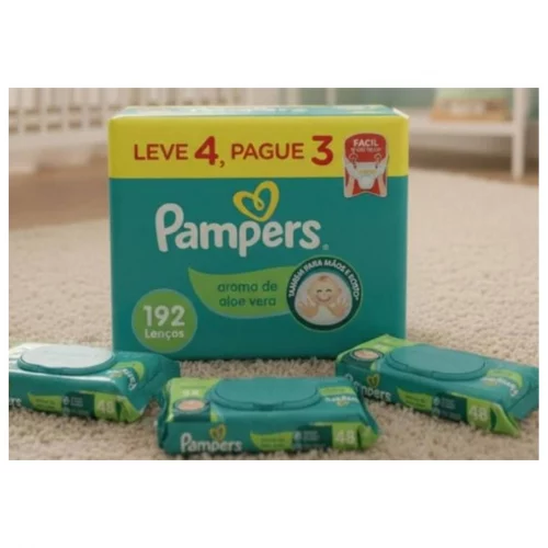 Lenços Umedecidos Pampers Aroma De Aloe Vera 192 Unidades (4 Pcts de 48 Uni Cada)