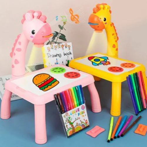 Lousa Mágica Mesinha Divertida Interativa Projetor Girafinha Educativa Iluminada Livro de Desenhar