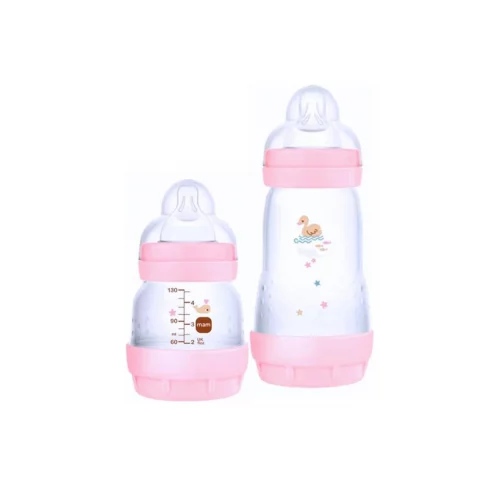 MAM Baby Kit 2 Mamadeiras Easy Start Starter Set Anticólica e Menos Bolhas de Ar, para Crianças 0+ Meses Autoesterilizável e com Bico de Silicone Skin...