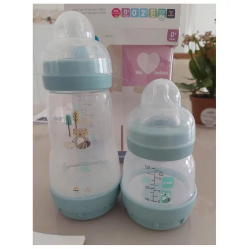 MAM Baby Kit 2 Mamadeiras Easy Start Starter Set Anticólica e Menos Bolhas de Ar, para Crianças 0+ Meses Autoesterilizável e com Bico de Silicone Skinsoft, Verde