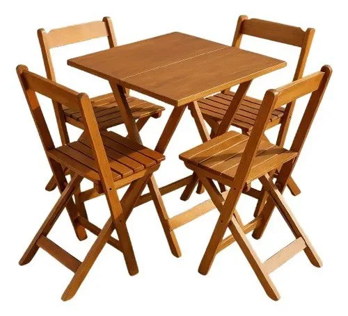 Mesa Jantar Dobravel 4 Cadeiras 70x70 Madeira Maciça De Lei Cor Mel Desenho Do Tecido Das Cadeiras Liso