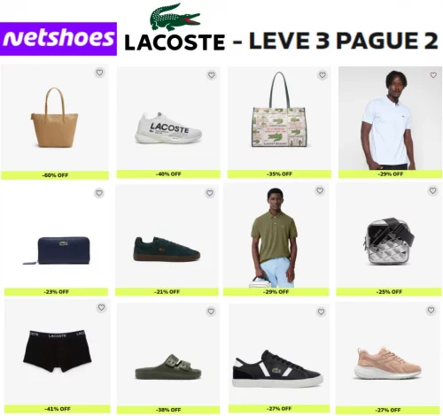 🚨 NETSHOES 🟣 Lacoste - Leve 3 Pague 2 ‼️🐊