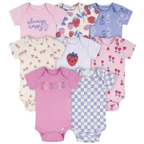 Onesies Brand Pacote com 8 bodies de manga curta para bebês meninas, Berry Happy, 0-3 Meses