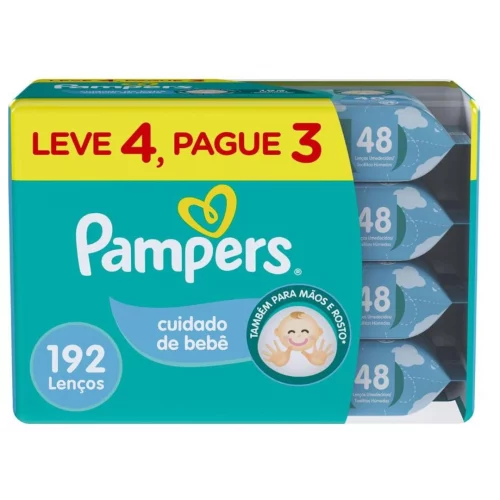 Pampers Lenços Umedecidos Cuidado de Bebê 192 Unidades (4 Pcts de 48 Uni. Cada)