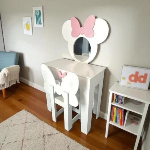 🛍 Penteadeira escrivaninha infantil com banqueta e espelho de brinde