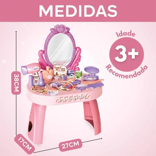 Penteadeira Infantil Princesa Maquiagem com Acessórios Brinquedo Menina Faz de Conta (Rosa)