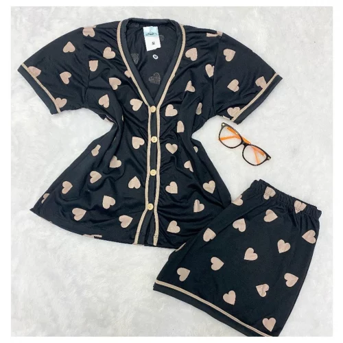 Píjama Americano Feminino Gola V Com Botões Amamentação Malha Premium