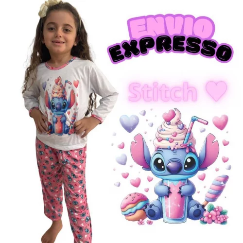 Pijama infantil Feminino Lilo Stitch Manga longa Estampado Personagem Barato Frio Inverno LINDO