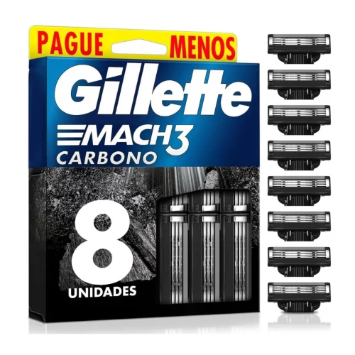 Refils Para Barbear Gillette Mach3 Carbono Carga para Aparelho de Barbear com Carvão Ativado 8 Uds