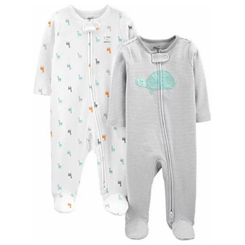 Simple Joys by Carter's Baby Neutral Pacote com 2 pés de algodão para dormir e brincar, Tartaruga cinza/lhama branca, 3-6 Meses
