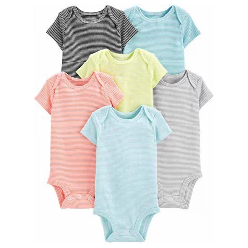 Simple Joys by Carter's Pacote com 6 bodies unissex de manga curta para bebês, Mini listra, 0-3 Meses