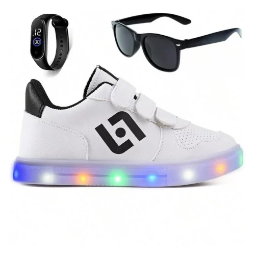 Tenis Infantil De Led Casual Escolar Sapatenis Meninos Street Calce Facil + Oculos Relogio