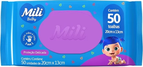 💚 Toalhinha Umedecida Mili Baby - 50 unidades
