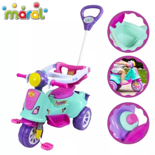Triciclo de Passeio Infantil Com Haste de Empurrar E Barra de Proteção Avespa