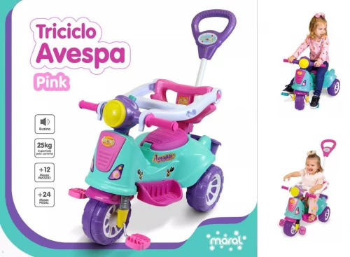 Triciclo Infantil Avespa Pink Maral Com Pedal