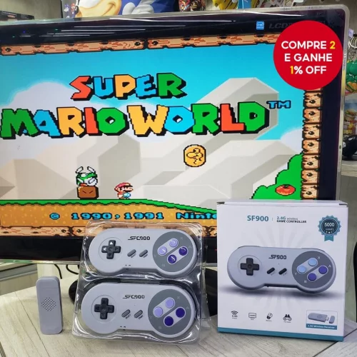 Videogame Retrô SF900 Super Nintendo 5000 + 2 Controladores Sem Fio Para Videogames De 8 Bits