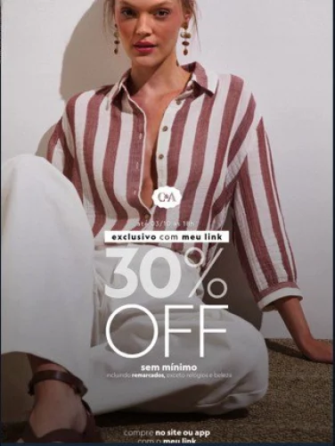 30%OFF SEM MÍNIMO DIRETO NO MEU LINK em todo vestuário, calçados e acessórios, incluindo produtos remarcados. 😲🤩