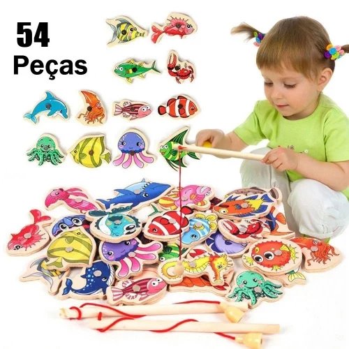 🛍️54/33PCs Pescaria magnética infantil Brinquedo pescaria de madeira  Jogo montessori Interativo Pai-Filho