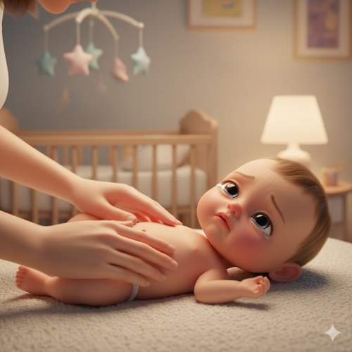 Mãe confortando bebê com cólicas, mostrando estratégia eficaz para alívio imediato do desconforto infantil
