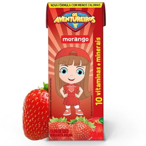🛍️AVENTUREIROS - Néctar de Morango em Caixinha - Sem Ingredientes Artificiais, Sem Glúten - Contém 10 Vitaminas e Minerais, Ingredientes Naturais - Vega...