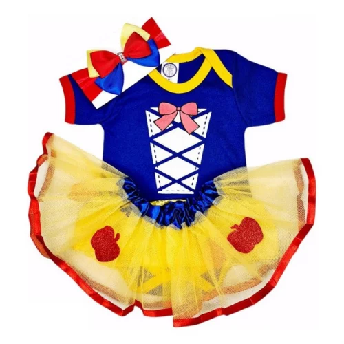 🛍️Body + Saia + Laço Branca De Neve Roupa De Bebe Mesversário