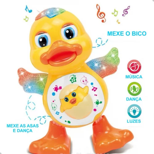 🛍️Brinquedo Pato Patinho Dançante Musical Dança, Anda, Mexe, com Luz E Som