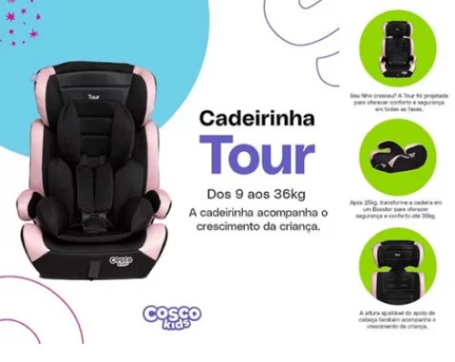 Cadeirinha Cosco Kids Tour 9 A 36 Kg Preto E Rosa