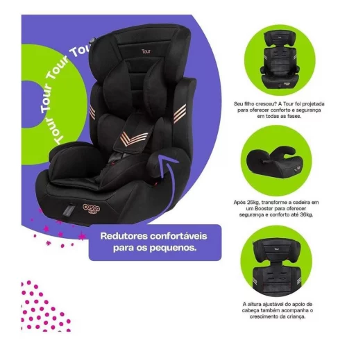 Cadeirinha Tour 9 a 36 Kg Preto/Bronze Cosco Kids