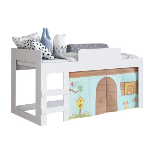 Cama Infantil com Cortinas para Colchão 188x88cm Multimóveis CR40068