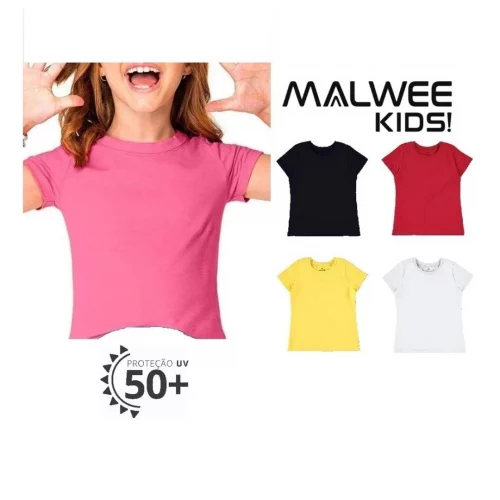 Camiseta feminina infantil Malwee algodão meia malha com proteção UV 50+