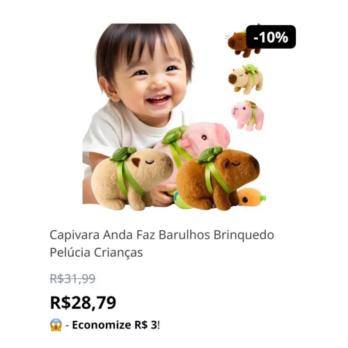 Capivara Anda Faz Barulhos Brinquedo Pelúcia Crianças