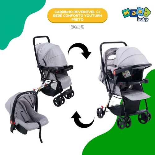 Carrinho De Bebê Com Bebê Conforto Youturn Cinza Maxi Baby